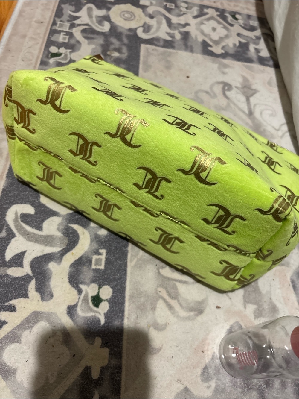 Juicy Couture Lime Green Velvet Cosmetic Bag w/ Pink Interior + Travel Bottle - Picture 3 of 5